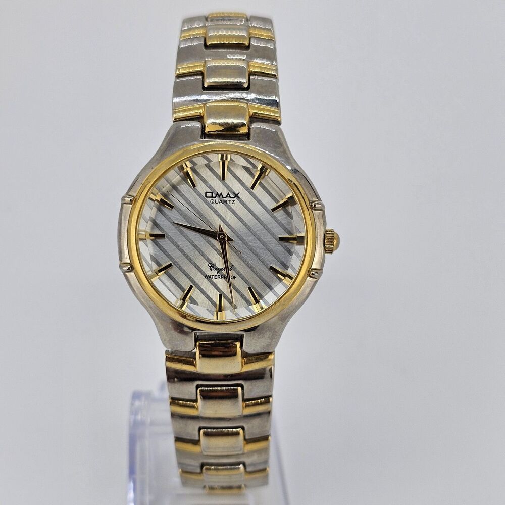 Omax Women's Watch 32MM‎ Gray Dial Two Tone Bracelet 7.75" Wrist New Battery